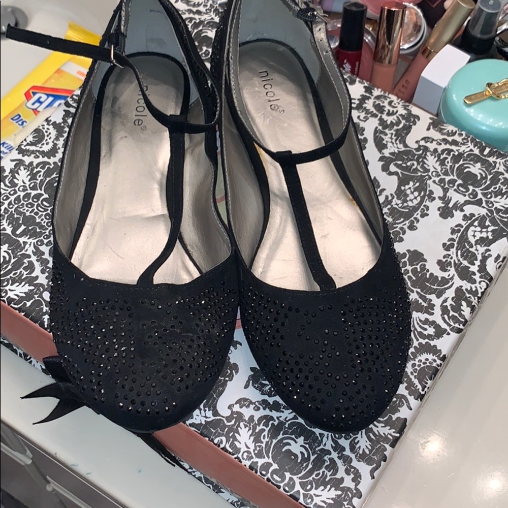 Black jeweled flats